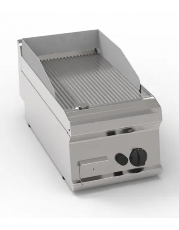Fry top a gas da banco, 7 kw, piastra rigata, consumo gas 0,74 m³/h - sup. di cottura cm 34,6x56,4  - dim. 35x70x28h