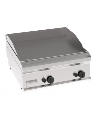Fry-Top a gas da banco, 2 zona cottura, piastra liscia cm 69,6x56,4, potenza gas Kw 14 - cm 70x70x28h