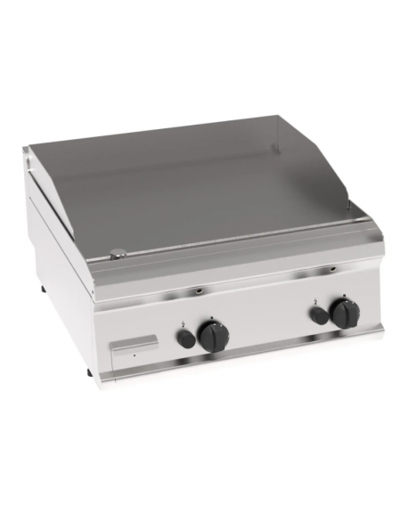 Fry-Top a gas da banco, 2 zona cottura, piastra liscia cm 69,6x56,4, potenza gas Kw 14 - cm 70x70x28h