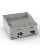 Fry-Top a gas da banco, 2 zona cottura, piastra rigata cm 69,6x56,4, potenza gas Kw 14 - cm 70x70x28h