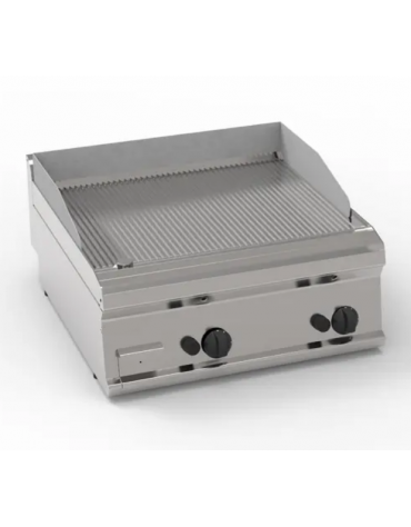 Fry-Top a gas da banco, 2 zona cottura, piastra rigata cm 69,6x56,4, potenza gas Kw 14 - cm 70x70x28h