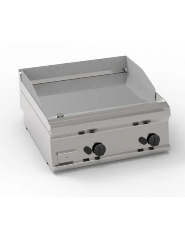 Fry-Top a gas da banco, 2 zona cottura, piastra liscia cromata cm 69,6x56,4, potenza gas Kw 14 - cm 70x70x28h