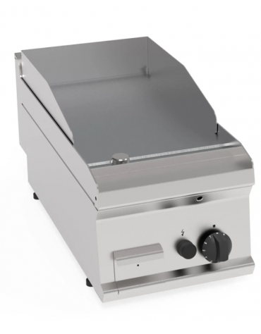 Fry-Top a gas da banco, 1 zona cottura, piastra liscia cromata spazzolata cm 34,6x56,4, potenza gas Kw 7 - cm 35x70x28h