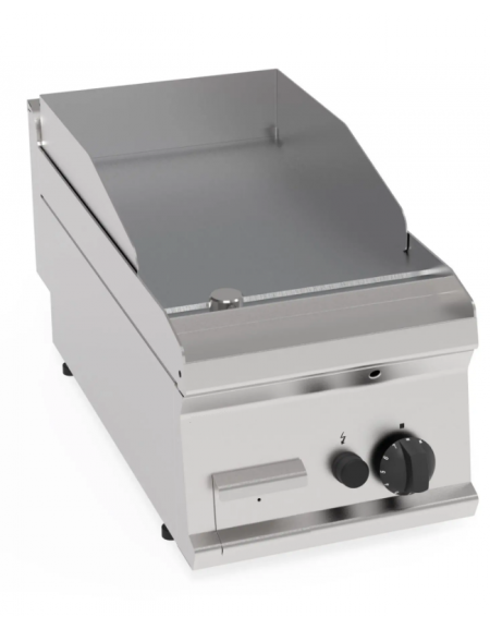 Fry-Top a gas da banco, 1 zona cottura, piastra liscia cromata spazzolata cm 34,6x56,4, potenza gas Kw 7 - cm 35x70x28h Fry-Top a gas da banco, 1 zona cottura, piastra liscia cromata spazzolata cm 34,6x56,4, potenza gas Kw 7 - cm 35x70x28h