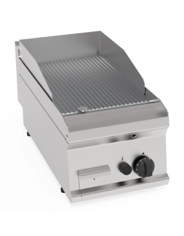 Fry-Top a gas da banco, 1 zona cottura, piastra rigata cromata cm 34,6x56,4, potenza gas Kw 7 - cm 35x70x28h