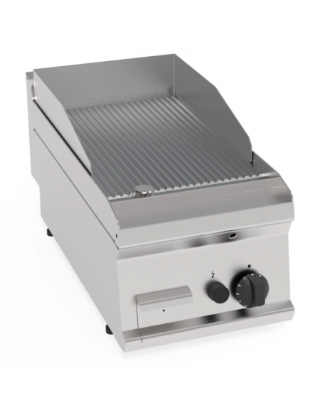 Fry-Top a gas da banco, 1 zona cottura, piastra rigata cromata cm 34,6x56,4, potenza gas Kw 7 - cm 35x70x28h