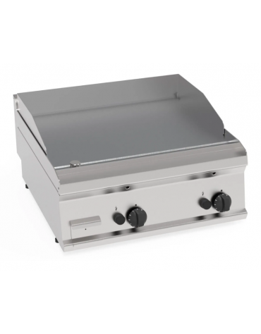 Fry-Top a gas da banco, 2 zona cottura, piastra liscia cromata spazzolata cm 69,6x56,4, potenza gas Kw 14 - cm 70x70x28h