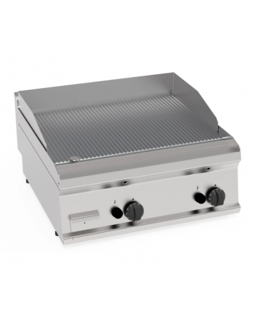 Fry-Top a gas da banco, 2 zona cottura, piastra rigata spazzolata cm 69,6x56,4, potenza gas Kw 14 - cm 70x70x28h