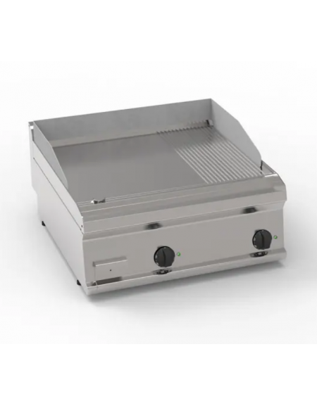 Fry-Top elettrico da banco, piastra 1/3 rigata + 2/3 liscia,  2 zone cottura - potenza tot. Kw 7,8 trifase - cm 70x70x28h