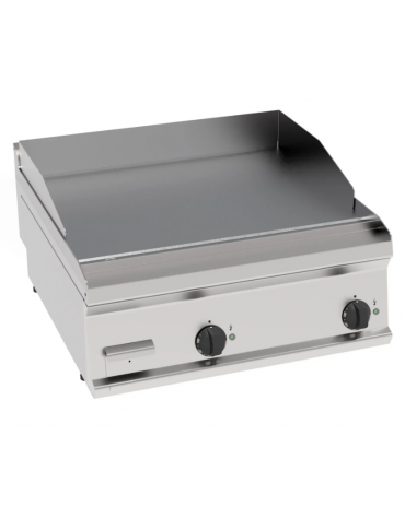 Fry top elettrico da banco, 7,8 kw, piastra doppia liscia cromata spazzolata - zona di cottura cm 69,6x56,4 - cm 70x70x28h