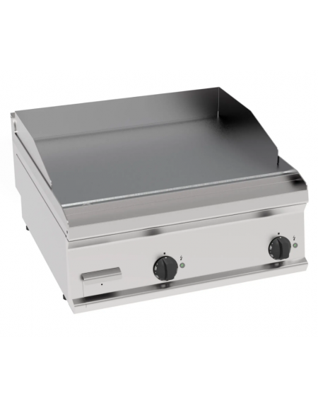 Fry top elettrico da banco, 7,8 kw, piastra doppia liscia cromata spazzolata - zona di cottura cm 69,6x56,4 - cm 70x70x28h