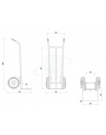 Carrello portacasse con 2 ruote pneumatiche cerchio nylon Ø mm 260 - cm 45x110