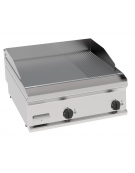 Fry-Top elettrico da banco, 2/3 liscio + 1/3 rigato cromato spazzolato, 2 zone cottura - potenza tot Kw 7,8 trifase - cm 70x70x2