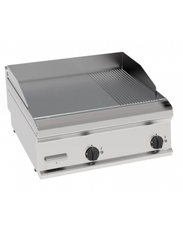 Fry-Top elettrico da banco, 2/3 liscio + 1/3 rigato cromato spazzolato, 2 zone cottura - potenza tot Kw 7,8 trifase - cm 70x70x2