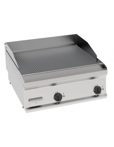 Fry-Top elettrico da banco, piastra doppia rigata cromata spazzolata cm 69,6x56,4, potenza tot. Kw 7,8 trifase - cm 70x70x28h