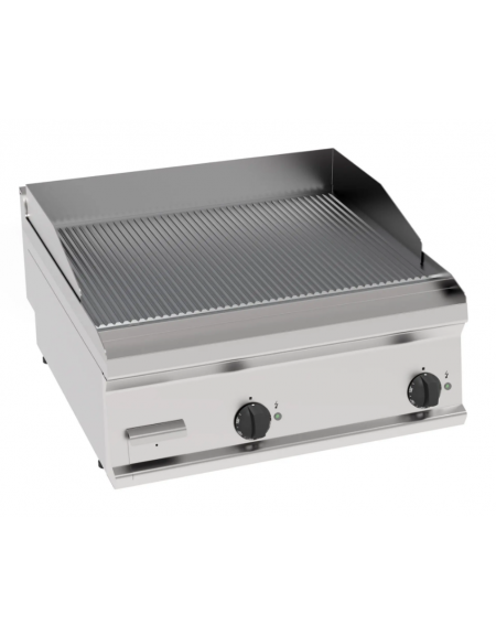 Fry-Top elettrico da banco, piastra doppia rigata cromata spazzolata cm 69,6x56,4, potenza tot. Kw 7,8 trifase - cm 70x70x28h