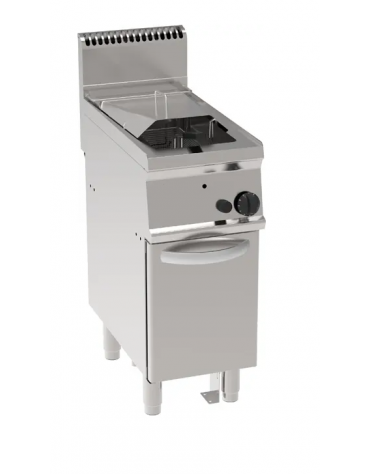 Friggitrice a gas su mobile, 1 vasca da Lt 14, con scambiatori di calore - potenza totale kw 11,5 - cm 35x70x85h