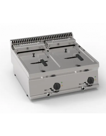 Friggitrice elettrica da banco, 2 vasche Lt 8+8, con elementi riscaldanti in vasca basculanti - trifase Kw 15 - cm 70x70x28h