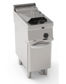 Friggitrice elettrica su mobile, 1 vasca Lt 8, con elementi riscaldanti in vasca basculanti, trifase Kw 10,8 - cm 35x70x85h