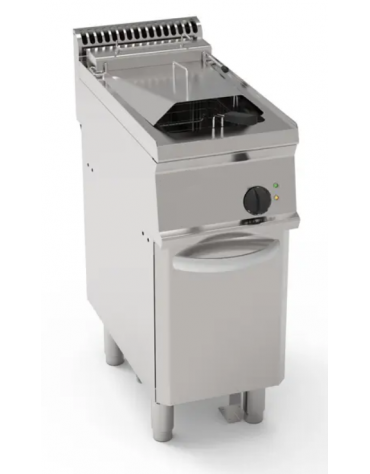 Friggitrice elettrica su mobile, 1 vasca Lt 8, con elementi riscaldanti in vasca basculanti, trifase Kw 10,8 - cm 35x70x85h