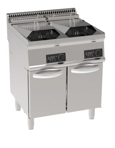 Friggitrice elett. freestandng con controllo elettronico, 21,6kw, 2 vasche dim. cm 25x49,5x29h - 14+14lt - dim tot. cm 70x70x85h