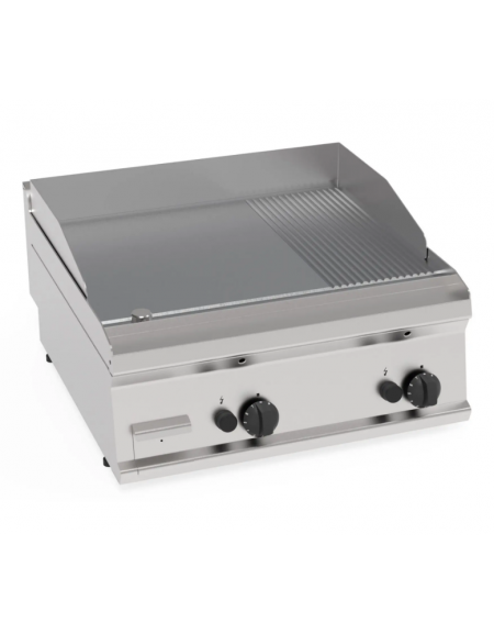 Fry-Top a gas da banco, piastra 2/3 liscia e 1/3 rigata cromata spazzolata, zona cottura cm 69,6x56,4 - gas Kw 14 - cm 70x70x28h Fry-Top a gas da banco, piastra 2/3 liscia e 1/3 rigata cromata spazzolata, zona cottura cm 69,6x56,4 - gas Kw 14 - cm 70x70x28h