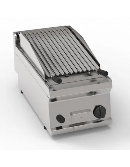 Griglia gas a pietra lavica da banco - 1 griglia inox a "V" dimensione cm 30x48 - potenza gas totale Kw 6,9 - cm 35x70x28h