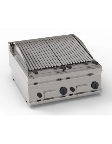 Griglia gas a pietra lavica da banco, 2 griglie inox a V da cm 30x48 cad. - potenza gas tot. Kw 13,8  - dim tot. cm 70x70x28h