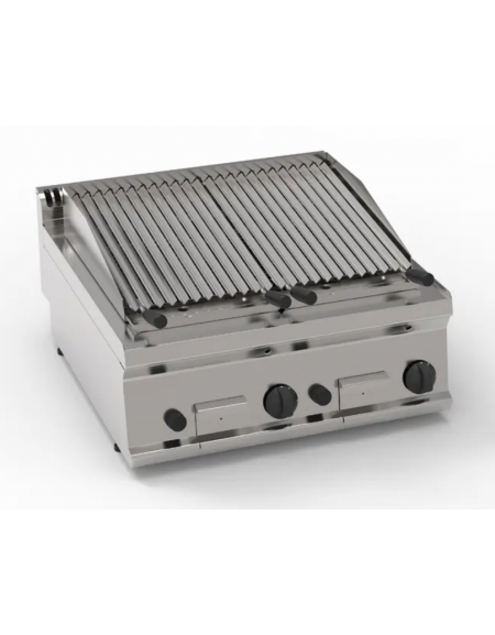 Griglia gas a pietra lavica da banco, 2 griglie inox a V dim. cm 30x48 cad. - potenza gas tot. Kw 13,8  - dim tot. cm 70x70x28h