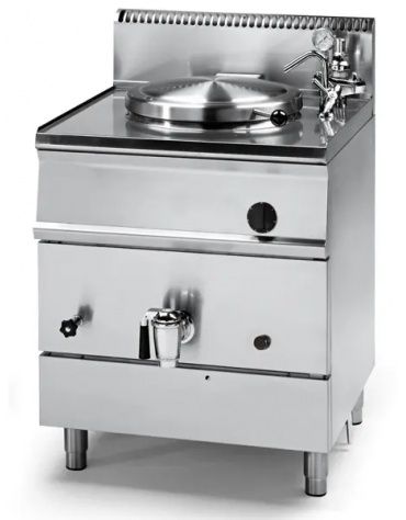 Pentola a gas indiretta - 1 vasca in AISI 316, capacità Lt 50, dim. vasca cm Ø40x45h - potenza totale Kw 15,5 - cm 70x70x85h