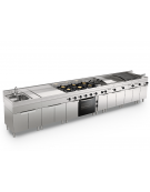 Fry top a gas da banco, 4 kw, piastra rigata, consumo gas 0,42 m³/h - sup. di cottura cm 34,6x56,4  - dim. 35x65x28h Fry top a gas da banco, 4 kw, piastra rigata, consumo gas 0,42 m³/h - sup. di cottura cm 34,6x56,4  - dim. 35x65x28h