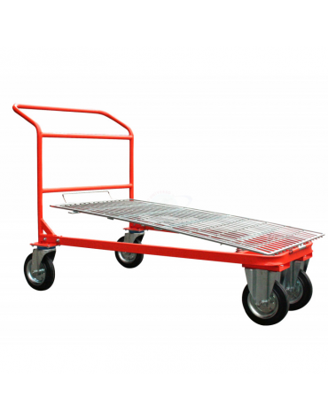 Carrello con ripiano in rete zincata elettrosaldata -  4 ruote (2 fisse - 2 girevoli) gomma piena Ø cm 20 - piano cm 70x110