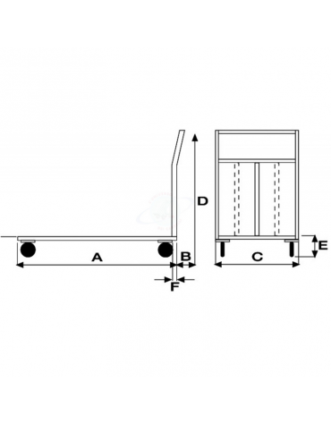 Carrello con Pianale portata Kg.500 -  4 ruote(2 fisse-2 girevoli) gomma piena Ø 200 Dimensioni cm 70x100x105,5