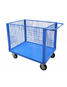 Carrello con pianale a 4 sponde in rete - 1 sfilabile - 2 ruote fisse e 2 girevoli con freno in gomma piena Ø cm 14 - cm 60x90x8