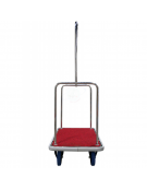 Carrello portabagagli "bus" in acciaio inox piano in moquette rossa -  4 ruote in gomma blu - Ø 20 - cm  60x103x170h
