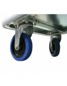 Carrello portabagagli "bus" in acciaio inox piano in moquette rossa -  4 ruote in gomma blu - Ø 20 - cm  60x103x170h