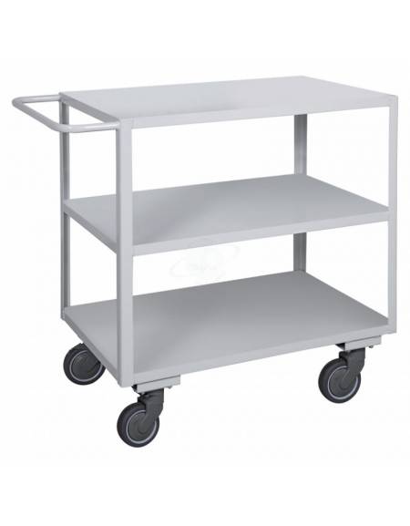 Carrello ufficio a 3 piani lisci alta silenziosità, lamiera 20/10 - 4 ruote girevoli gomma Ø cm 12, 5 - cm  60x90x89,5h