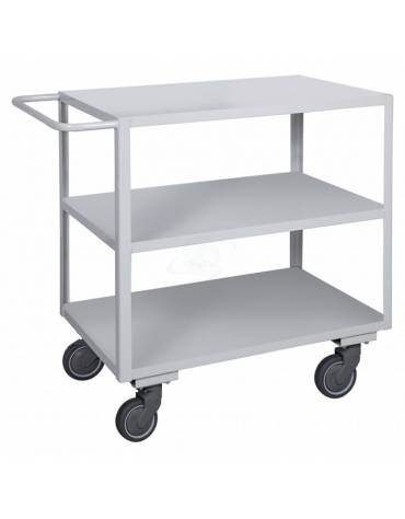 Carrello ufficio a 3 piani lisci alta silenziosità, lamiera 15/10 - 4 ruote girevoli gomma Øcm 12,5 cm 50x80x89,5h