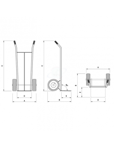 Carrello portacasse - 2 Ruote Pneumatiche nylon Ø cm 26 - cm 52x53x109,5h