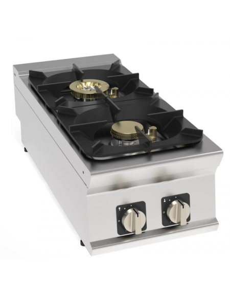 Cucina a gas 2 fuochi da banco in acciaio Inox con piano ermetico - potenza fuochi 1x10kw + 1x11kw - cm 40x90x28h