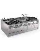 Cucina a gas 4 fuochi da banco in acciaio Inox con piano ermetico - potenza fuochi 2X10Kw + 2X11Kw - cm 80x90x28h