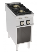 Cucina a gas 2 fuochi in acciaio Inox su vano aperto, con piano ermetico - potenza fuochi 1x10kw + 1x11kw - cm 40x90x90h