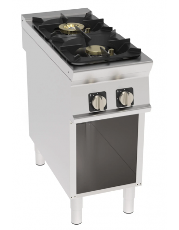 Cucina a gas 2 fuochi in acciaio Inox su vano aperto, con piano ermetico - potenza fuochi 1x10kw + 1x11kw - cm 40x90x90h