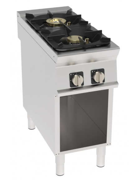 Cucina a gas 2 fuochi in acciaio Inox su vano aperto, con piano ermetico - potenza fuochi 1x10kw + 1x11kw - cm 40x90x90h