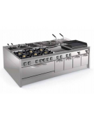 Cucina a gas 2 fuochi in acciaio Inox su vano aperto, con piano ermetico - potenza fuochi 1x10kw + 1x11kw - cm 40x90x90h