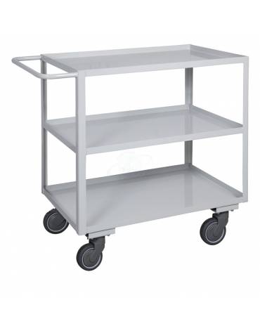 Carrello ufficio a 3 piani, lamiera 20/10 - 4 ruote girevoli gomma ad alta silenziosità Ø cm 12,5 - cm 60x90x89,5h