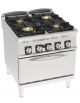 Cucina a gas ermetica 4 fuochi, 2x10kw + 2x11Kw - su forno statico a gas GN 2/1, camera cm 57,5x65x30h- cm 80x90x90h