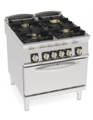 Cucina a gas ermetica 4 fuochi, 1x6kw+2x10kw+1x11kkw - su forno elettrico statico GN 2/1, camera cm 57,5x65x30 - cm 80x90x90h
