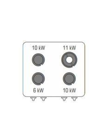 Cucina a gas ermetica 4 fuochi, 1x6kw+2x10kw+1x11kkw - su forno elettrico statico GN 2/1, camera cm 57,5x65x30 - cm 80x90x90h
