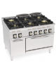 Cucina a gas ermetica 6 fuochi, potenza 2x6kw + 2x10kw + 2x11kw - su forno elettrico ventilato GN 1/1 - cm 120x90x90h
